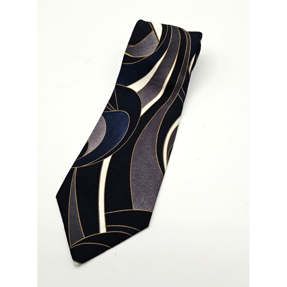 Essex Row Men's Abstract Geometric Neck Tie Navy Blue Gray White Business Office